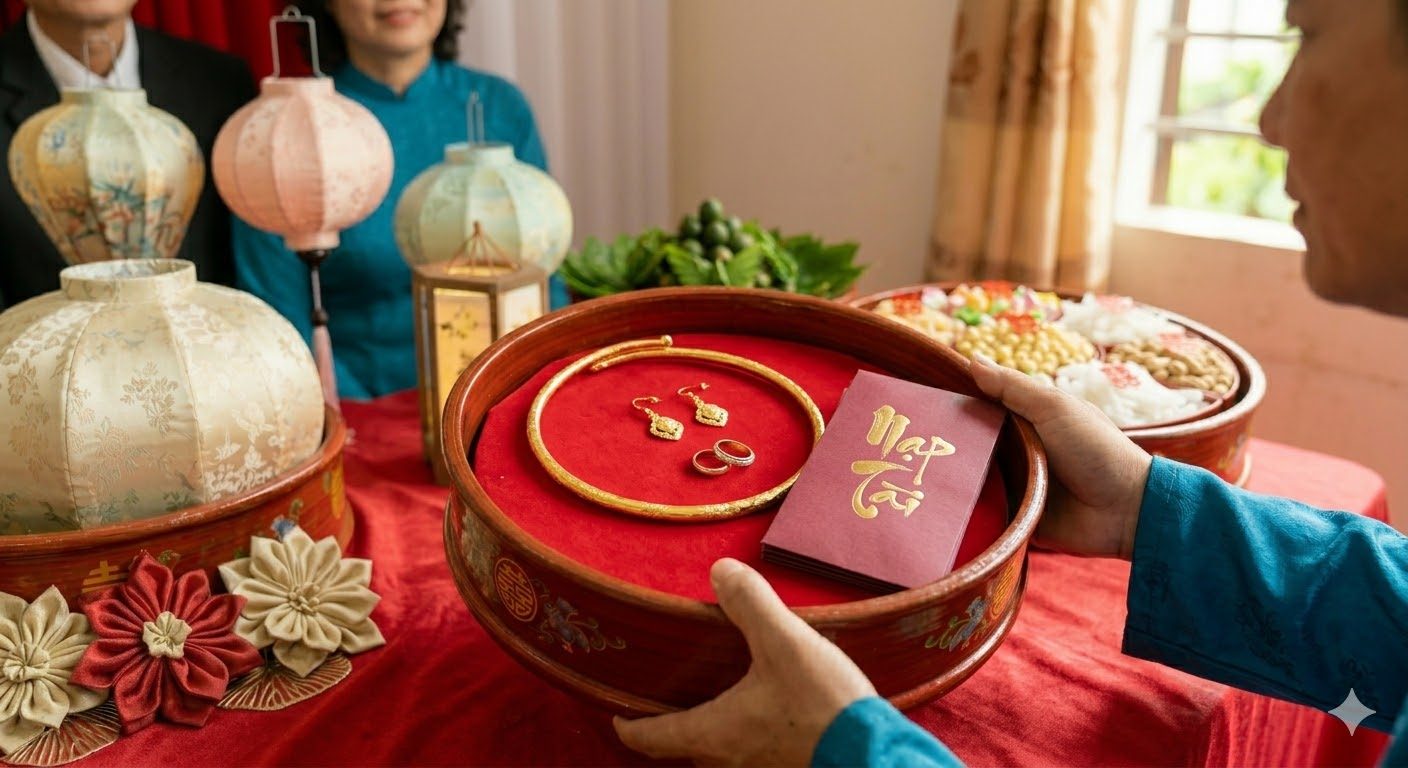 Mâm trang sức nạp tài trong lễ ăn hỏi