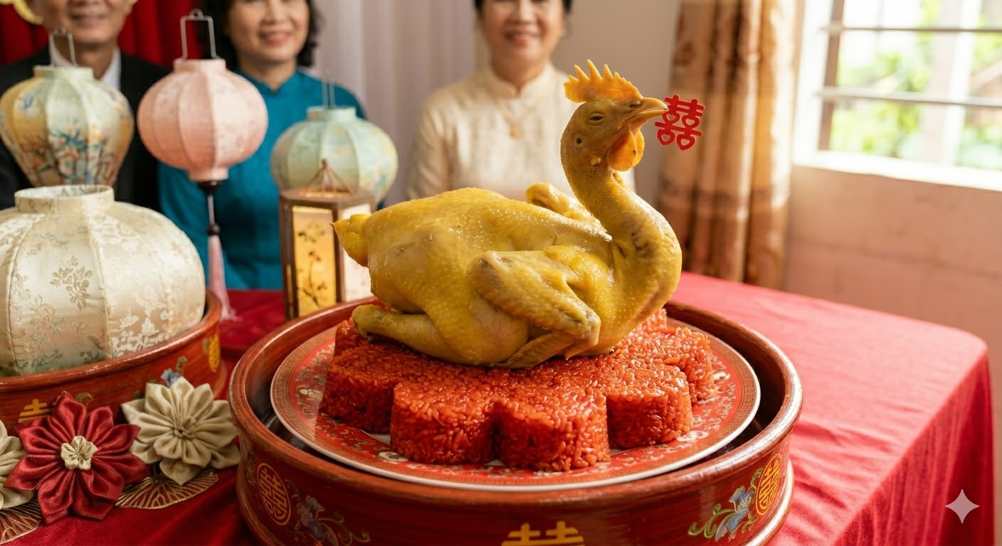 Mâm xôi gà trong lễ ăn hỏi